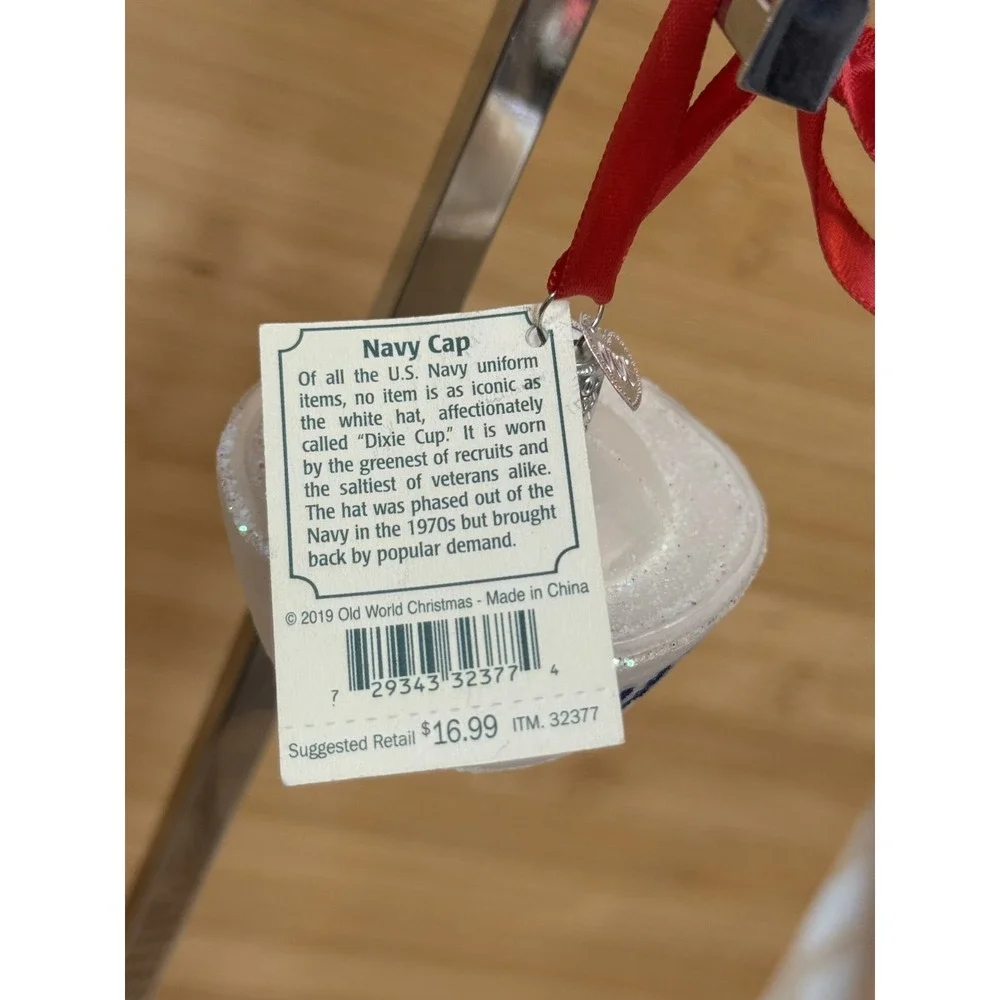 Old World Christmas Navy Cap Holiday Decorative Dixie Cup Sailor Hat Ornament